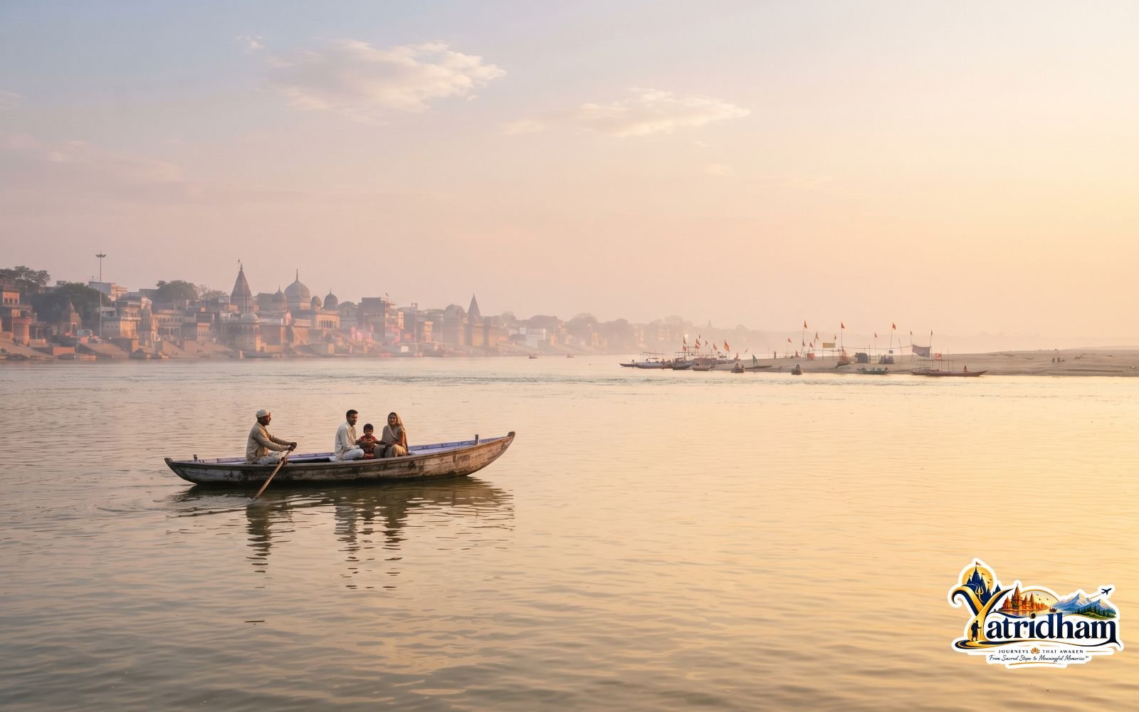 Boats at the Sangam confluence in Prayagraj
