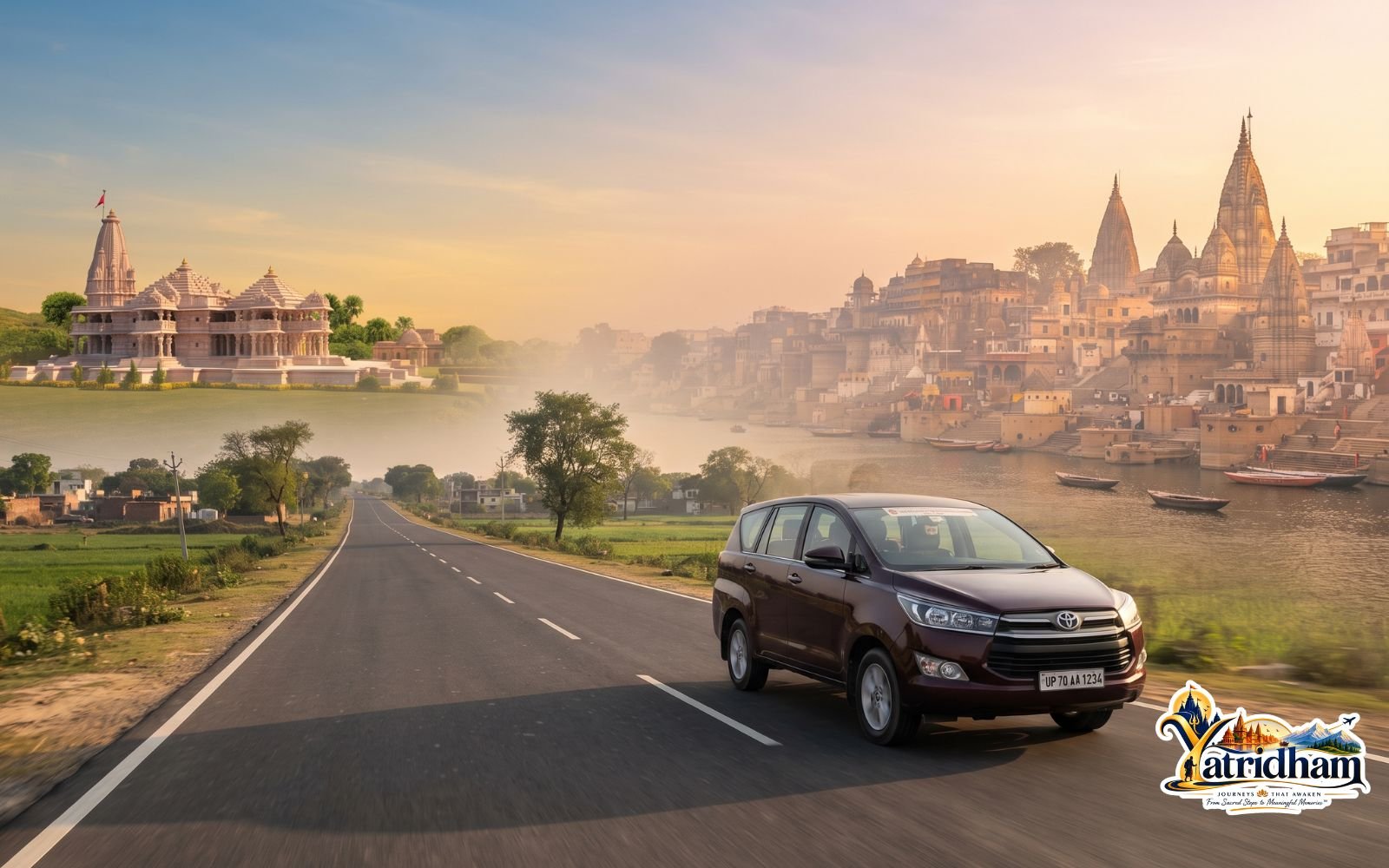 Ganga ghats in Varanasi, first stop on the Varanasi–Ayodhya circuit